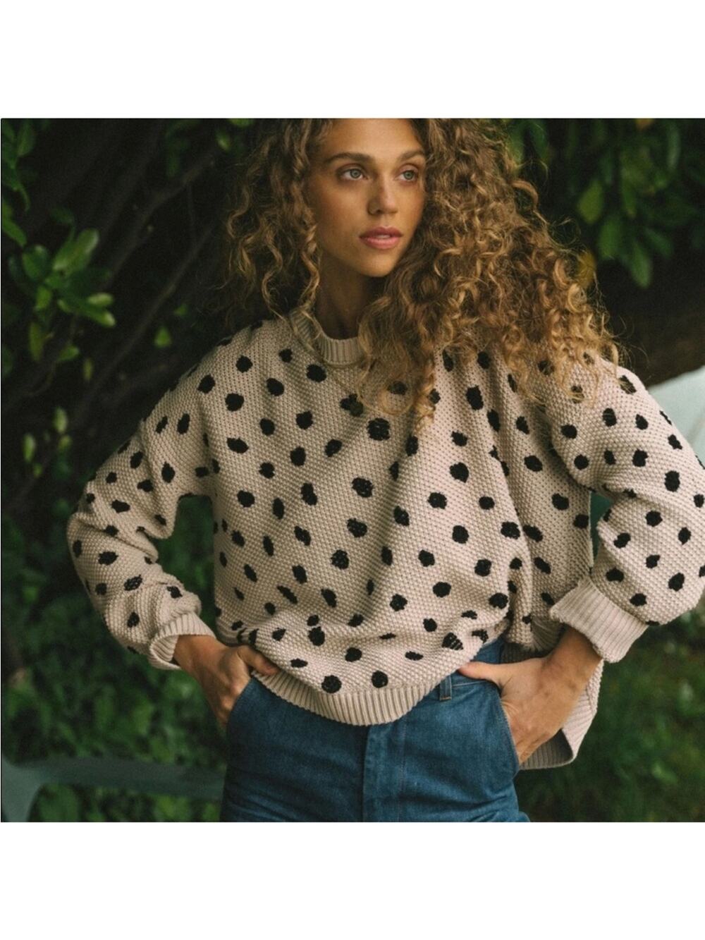 Jackson Rowe Chukar Polka Dot Chunky Sweater Knit Crew Cropped Garmatory Small